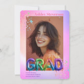 Holographic Balloon Letters Abschluss 2 Fotos Einladung (Rückseite)