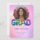 Holographic Balloon Letters Abschluss 2 Fotos Einladung (Vorderseite)