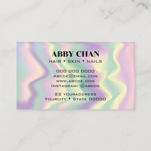Holographic Beauty Salon Hair Skin Nails Visitenkarte (Rückseite)