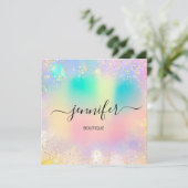 Holographic Beruflich Gold Confetti Unicorn Einladung (Stehend Vorderseite)