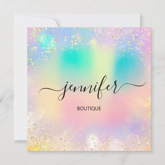 Holographic Beruflich Gold Confetti Unicorn Einladung (Vorderseite)