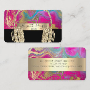 Holographic Black Gold Glitzer Headphone DJ Visitenkarte