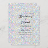 Holographic Blue Glitzer Modernes Weiß Elegant Einladung (Vorne/Hinten)