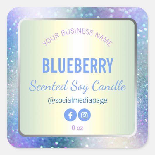 Holographic Blue Glitzer Product Label Quadratischer Aufkleber (Vorderseite)