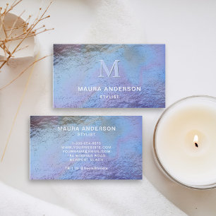 Holographic Blue Lila Modern Monogram Elegant Visitenkarte