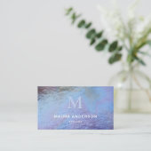 Holographic Blue Lila Modern Monogram Elegant Visitenkarte (Stehend Vorderseite)