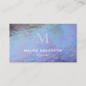 Holographic Blue Lila Modern Monogram Elegant Visitenkarte (Vorderseite)
