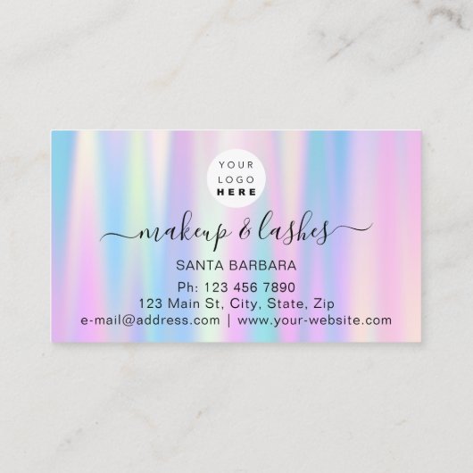 Holographic Blue Logo QR Lash Makeup Haar Tropfen Visitenkarte (Rückseite)