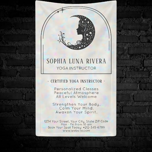 Holographic Boho Arch Celestial Crescent Moon Banner