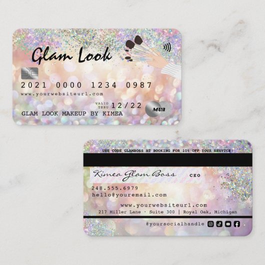 Holographic Bokeh Makeup Artist MUA Kreditkarte Visitenkarte (Vorne/Hinten)