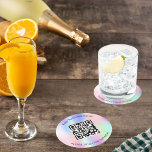 Holographic Business Bar Restaurant Menü qr Runder Pappuntersetzer<br><div class="desc">Holografischer,  rosa,  lila und minzgrüner Hintergrund. Personalisieren und fügen Sie Ihren Firmennamen,  Ihren eigenen qr-Code und einen Text hinzu. Schwarzer Text.</div>