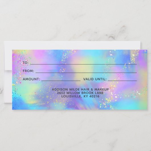 Holographic Chic Opal Iridescent Gift Certificate (Rückseite)
