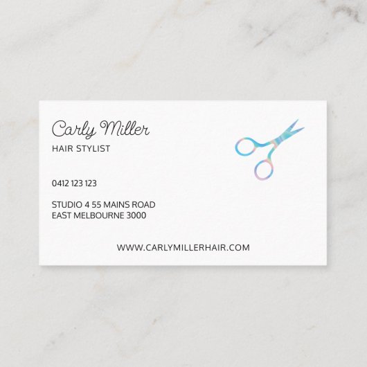 Holographic Chic Scissour Pattern Haar Stylist Visitenkarte (Rückseite)
