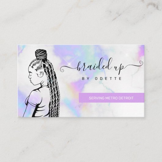 Holographic Clouds Hair Braiding Braider Stylist Visitenkarte (Vorderseite)