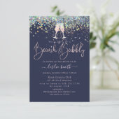 Holographic Confetti Brunch+Bubbly Pink Champagne Einladung (Stehend Vorderseite)