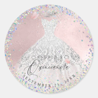 Holographic Confetti Quinceanera Gown Glitzer Runder Aufkleber
