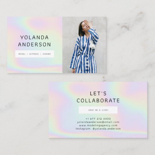 Holographic cool Mode Stylist Foto Visitenkarte (Vorne/Hinten)