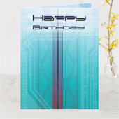 Holographic Cyber Blue Sci-Fi Panel Geburtstag Karte (Gelbe Blume)