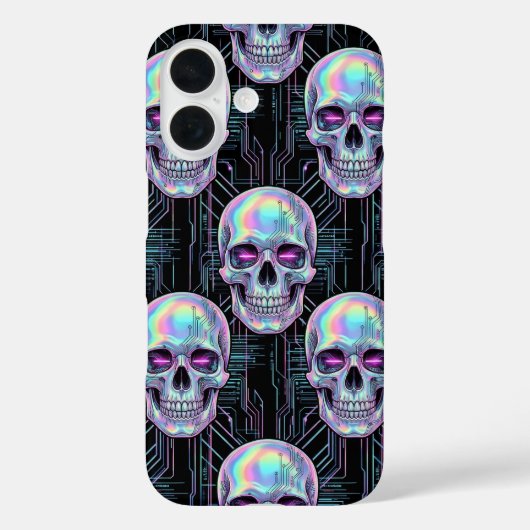 Holographic Cyber Skull Circuit Pattern Phone Case (Rückseite)