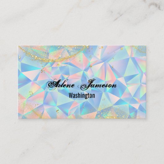 Holographic Diamond Background Opal Minimal Gold Visitenkarte (Vorderseite)