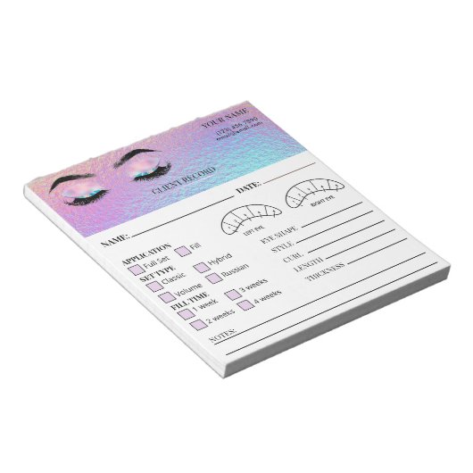 Holographic Eyelash Client Record Form Notizblock (angewinkelt)