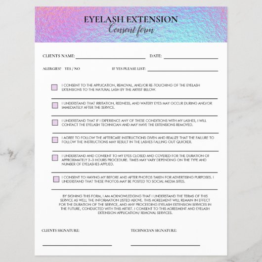 Holographic Eyelash Consent form Flyer (Vorne)