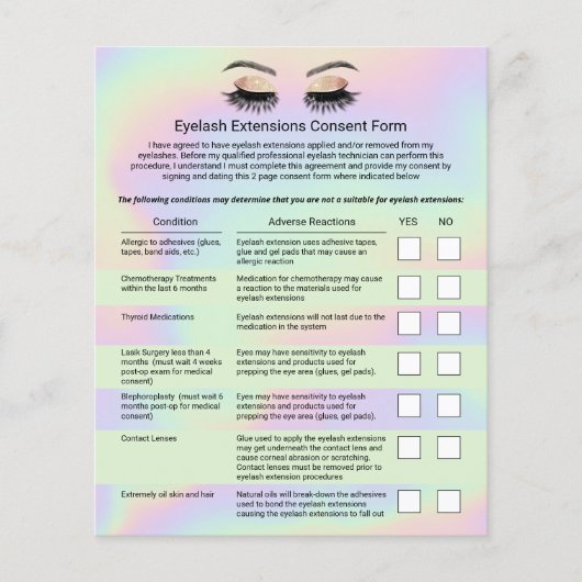 Holographic Eyelash Extensions Liability Waiver Flyer (Vorne)