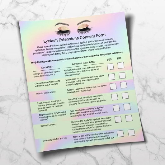 Holographic Eyelash Extensions Liability Waiver Flyer