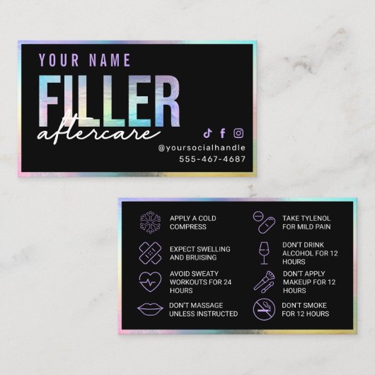 Holographic Filler Aftercare Card Visitenkarte (Vorne/Hinten)