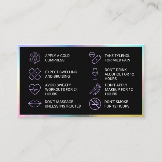 Holographic Filler Aftercare Card Visitenkarte (Rückseite)