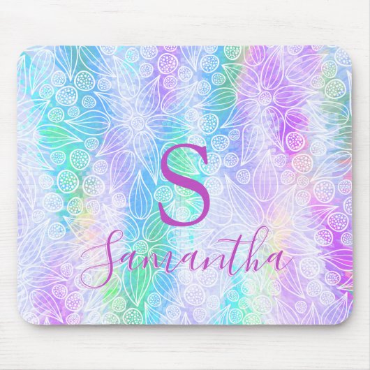 Holographic Girly Mit Monogramm Iridescent Mousepad (Vorne)