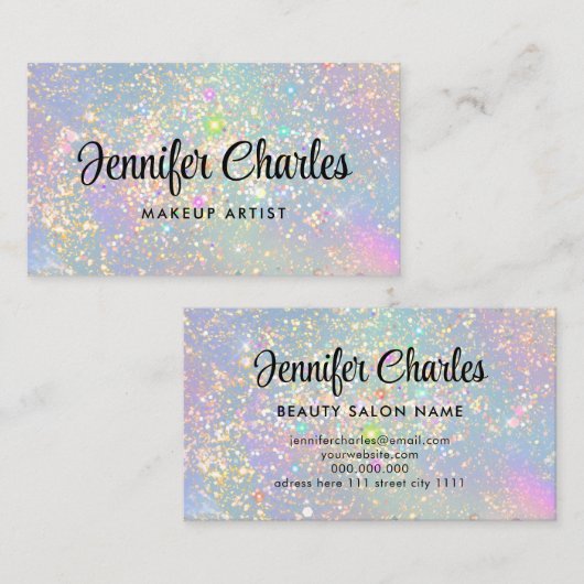 Holographic Glam Glitzer Elegante Makeup Artist Visitenkarte (Vorne/Hinten)