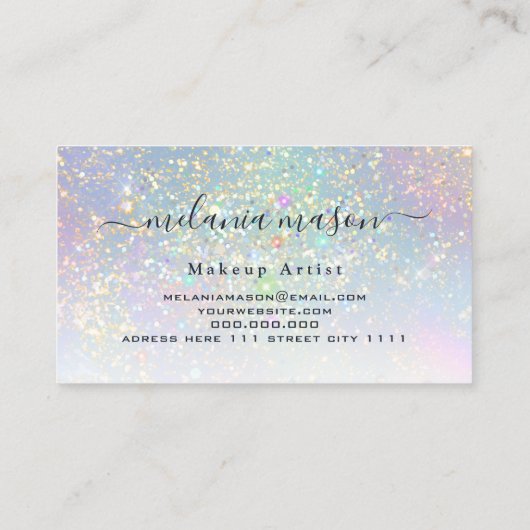Holographic Glam Glitzer Glitzern Elegante Schönhe Visitenkarte (Rückseite)
