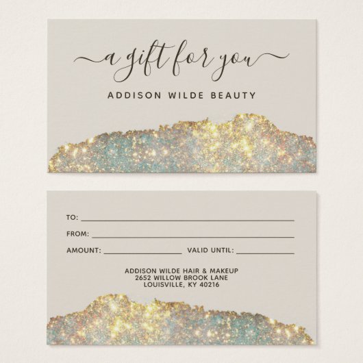 Holographic Glam Glitzer Salon Geschenkkarte (Vorne & Hinten)