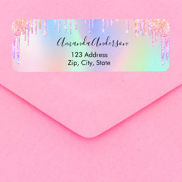 Holographic glitter drips unicorn return address