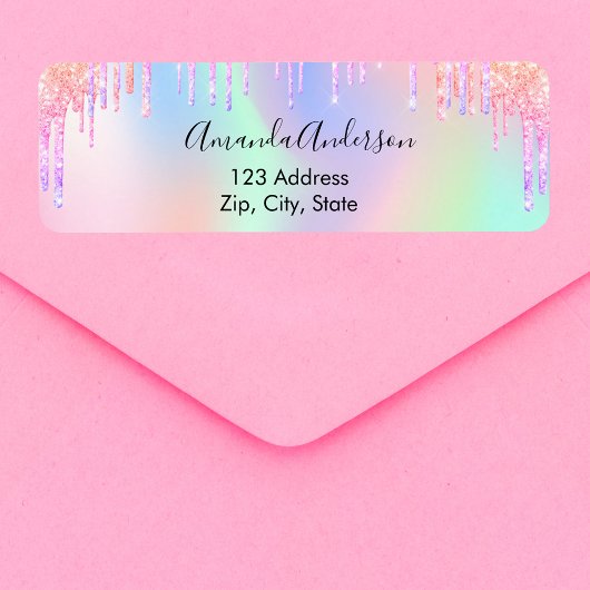 Holographic glitter drips unicorn return address