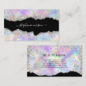 Holographic Glitzer Beauty Salon Chic Agate Telefonnummerkarte (Vorne/Hinten)