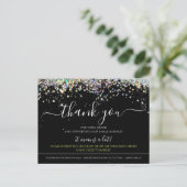 Holographic Glitzer Black Elegant Vielen Dank Kart Postkarte (Stehend Vorderseite)