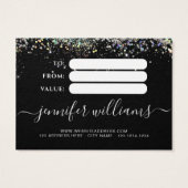 Holographic Glitzer Black Modern Gift Certificate (Rückseite)