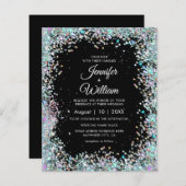 Holographic Glitzer Black Wedding Einladung (Vorne/Hinten)