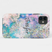 Holographic Glitzer elegant Blue Aquamarin Marble Case-Mate iPhone Hülle (Rückseite (Horizontal))