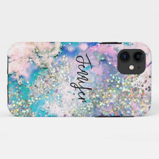 Holographic Glitzer elegant Blue Aquamarin Marble Case-Mate iPhone Hülle (Rückseite (Horizontal))