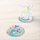 Holographic Glitzer elegant Blue Aquamarin Marble Runder Pappuntersetzer (Vor Ort)