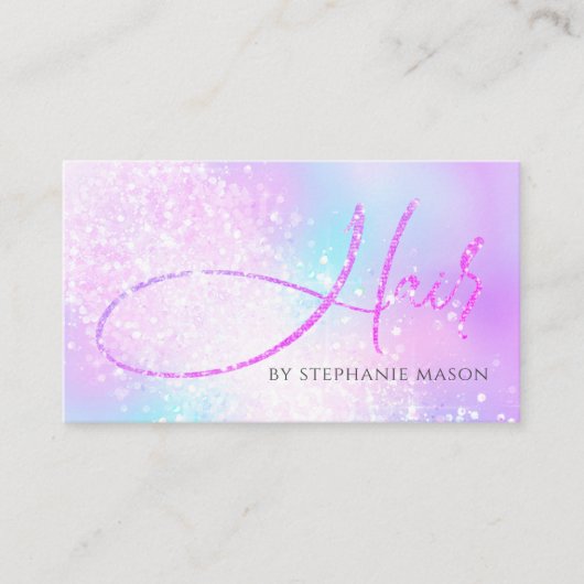 Holographic Glitzer Girly Hair Business Card Telefonnummerkarte (Vorderseite)