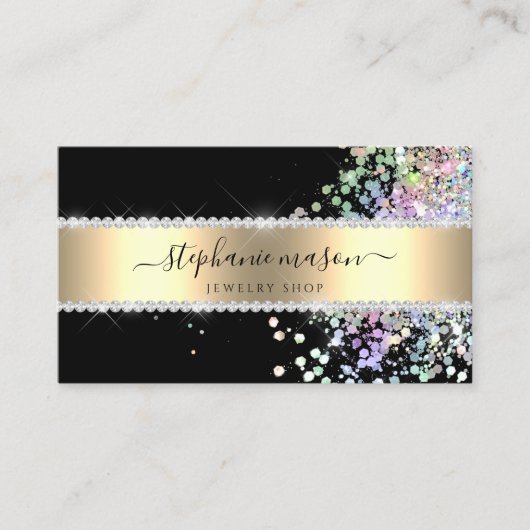 Holographic Glitzer Gold Black Business Card Telefonnummerkarte (Vorderseite)