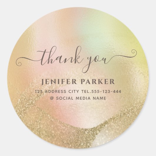 Holographic Glitzer gold script danke Runder Aufkleber (Vorderseite)