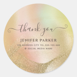 Holographic Glitzer gold script danke Runder Aufkleber