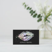 Holographic Glitzer Lips Makeup Artist Black Visitenkarte (Stehend Vorderseite)