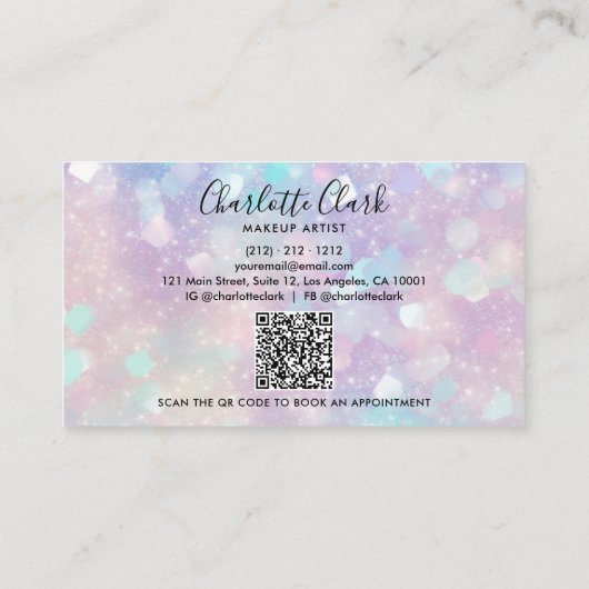 Holographic Glitzer Makeup Artist QR-Code Visitenkarte (Rückseite)