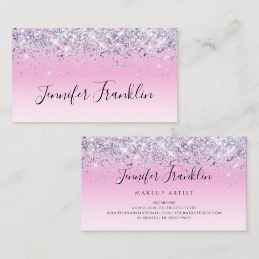 Holographic Glitzer Makeup Artist Script Pink Visitenkarte (Vorne/Hinten)